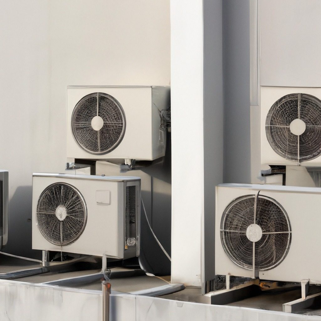 Condensing units installed alongside a building