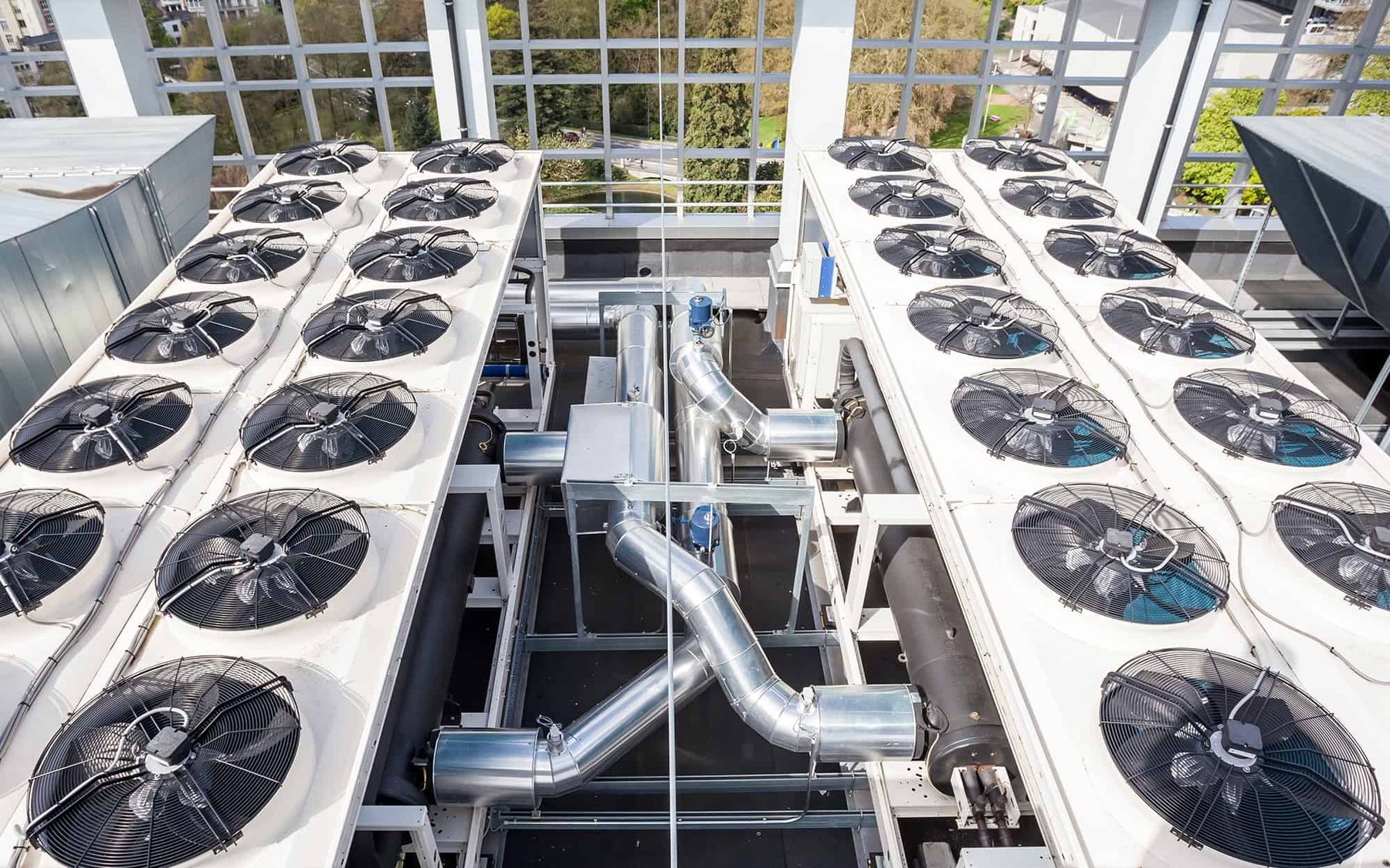 Condensing units installed in a plant room