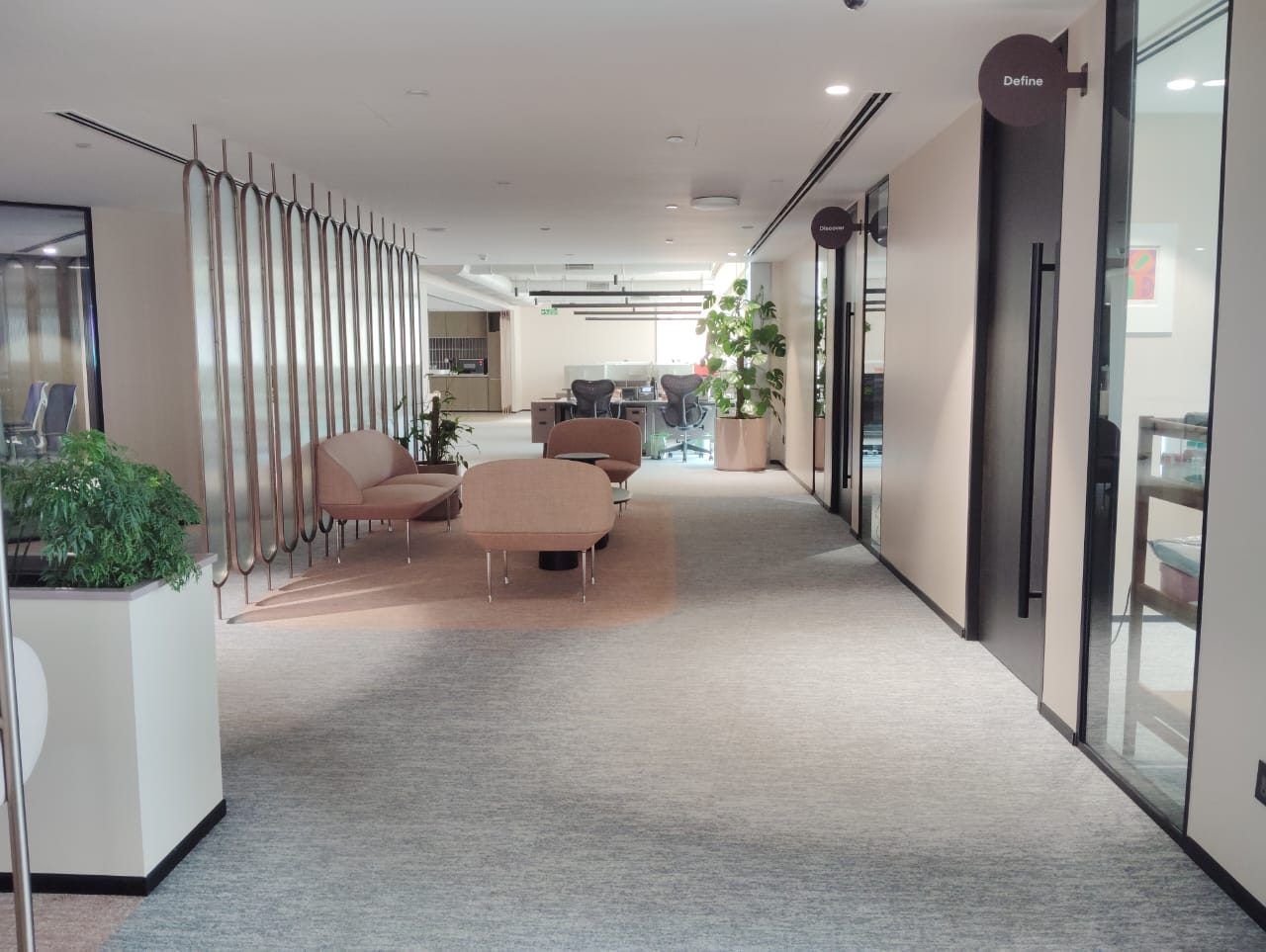 Office corridor and reception area